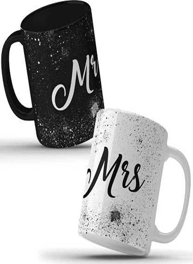 Dashing Arts "Mr and Mrs Couple Matching Coffee Mug of Set of 2 Black & White Ceramic Mug with Handle Pack of 2 Best Gifts Wedding/Anniversary/Couple/Marriage 2 Pieces Size (325ML) - Image 1